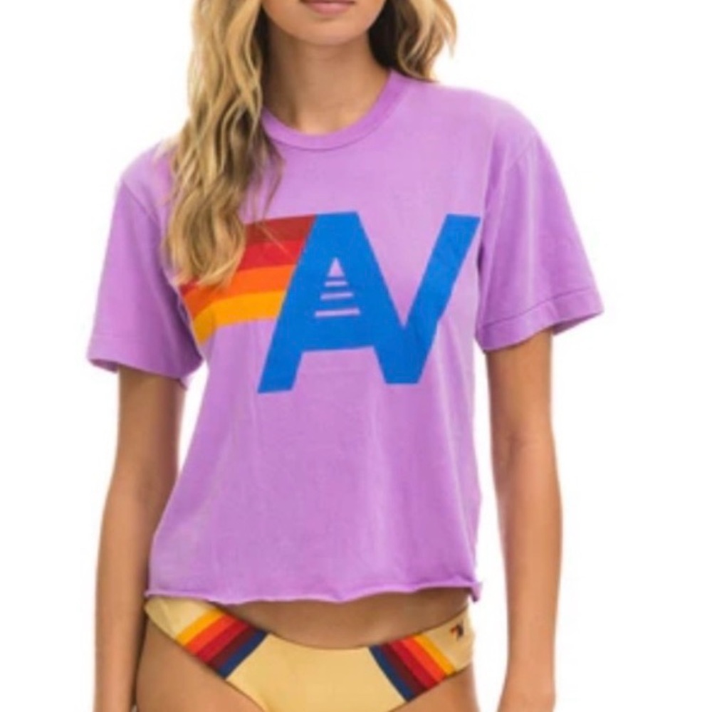 Aviator Nation Purple Tee with Blue and Red Logo